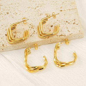 ZOGXIN Geometric Hoop Earrings 18K Gold Plated Stainless Steel Stud Earrings For Women Fashion Jewelry - Product Image 2
