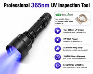 Linterna UV de 365nm y 5W, <span class=keywords><strong>Luz</strong></span> Negra LED para Detección de Fugas, Curado UV, Manchas de Orina de Mascotas, Inspección <span class=keywords><strong>Forense</strong></span> C8 2x18650 - Product Image 2