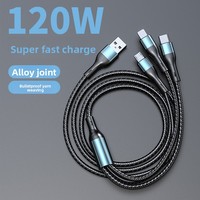 Cable de Carga Trenzado de Nailon de 120W con Conectores Micro USB Tipo-C, Tres en Uno, Carga Súper Rápida, Universal para Apple y Android