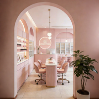 Juego de Muebles de Salón de Belleza Profesional con Mesa de Manicura y Silla de Madera Tapizada en Color Rosa, al Mejor Precio