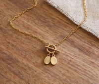 Collier en acier inoxydable 316L avec chaîne trombone, fermoir PVD plaqué or, pendentif double ovale vierge, bijoux personnalisés gravés, vente en gros