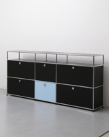 Armoire de rangement modulaire extensible en acier inoxydable, finition métallique élégante, entretien réduit, hauteur réglable, salon moderne