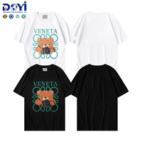 DUYI T-shirt Oversize Unisexe à Manches Courtes, Broderie Florale Motif Ours Photographie, Décontracté, Compressé, Personnalisé OEM ODM, Streetwear 100%