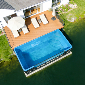 Piscina moderna de fibra de vidrio sobre suelo con lateral transparente para patio pequeño, spa de agua fría y caliente, piscina exterior. - Product Image 3