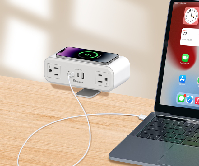 PD 65W 100W Tamper Resistant Desk Clamp Power Strip USB C Wireless Charger Station Desktop Surge Protector PD 65W Fast Charging