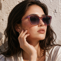 Lunettes de soleil Mellume Premium en acétate poli à la main, style œil-de-chat, monture rayée de luxe, lunettes de créateur, nuances classiques, directement de l'usine