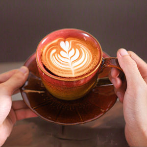 Stile retrò glassa reattiva in ceramica caffè tazza da tè porcellana tazze piattino stampato Logo per Espresso Turkish acqua arabica che serve - Product Image 3