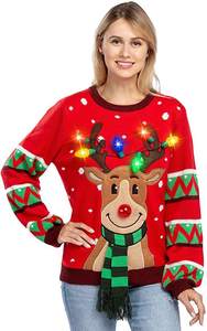 Jersey Navideño con Luces Led para Mujer, Suéter Navideño Feo con Música de Ciervo Jacquard Personalizado de Fábrica, Novedad - Product Image 5