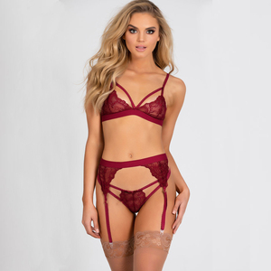 Ensemble de lingerie <span class=keywords><strong>sexy</strong></span> pour femmes, 3 pièces, haut court, body, bas, ensemble de lingerie, soutien-gorge en dentelle ajouré et culotte - Product Image 5