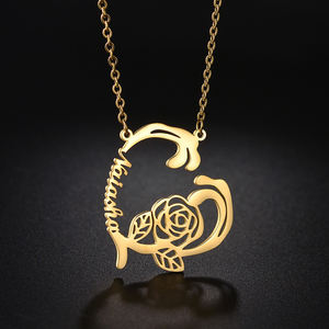 Collar con nombre personalizado, collar de acero inoxidable hueco con corazón de Rosa creativo, regalo personalizado para mujeres y hombres Uionen 2047 - Product Image 4