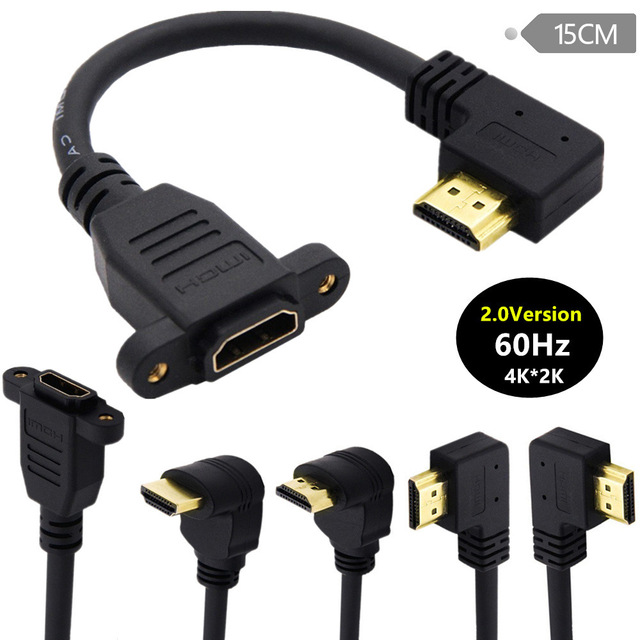 HDMI 2.0 Male To Female Adapter 15Cm Right Angle Gold Plated Connector For TV 4K Resolution