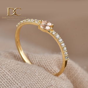 Bague de luxe en or jaune massif 14 carats avec diamant de laboratoire et saphir Padparadscha, bijoux fins pour femmes, pour mariage - Product Image 1