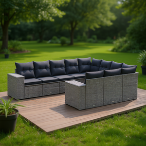 Ensemble de canapés de jardin modulaires en rotin gris, mobilier d'extérieur, capacité de 10 places et plus - Product Image 2