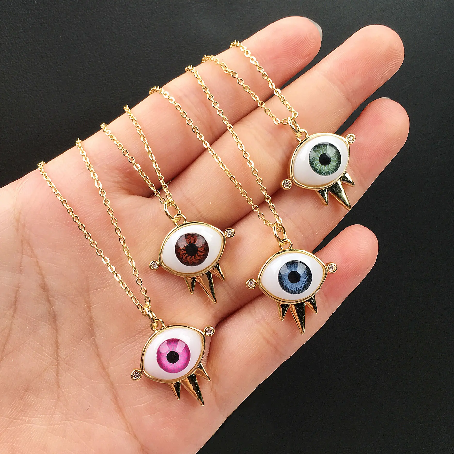 14k Solid Gold Evil Eyes Protection Pendant Necklace Adjustable Boho Colorful Lucky Turkish Protect Evil Eyes Collar Necklace