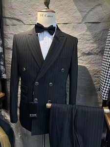Nouvelle arrivée : Costume classique formel à rayures fines, veste à double boutonnage et <span class=keywords><strong>pantalon</strong></span> slim fit pour homme - Product Image 3
