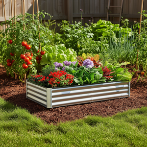 Jardinière surélevée en métal galvanisé DB 8x4x1 pieds pour la culture de légumes et de fruits en extérieur, bac à plantes ondulé durable résistant à la rouille - Product Image 2