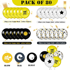 ลูกโป่งลาเท็กซ์พิมพ์ลายหน้ายิ้มสำหรับงานปาร์ตี้ธีมฮิปปี้สุขสันต์วันเกิดหนึ่งตกแต่งด้วยลูกโป่งยางพารา - Product Image 2