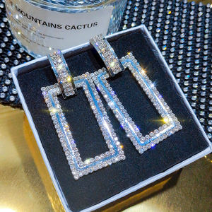 Joyería Bling 925 plata esterlina poste geométrico pendientes colgantes joyería moda chapado en oro rectángulo pendientes de diamantes de imitación - Product Image 5