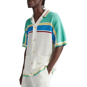 Polo en tricot pour <span class=keywords><strong>homme</strong></span> en coton à manches courtes, avec logo personnalisé, <span class=keywords><strong>maille</strong></span> ouverte au crochet, style tennis, tricot d'été, rayé, <span class=keywords><strong>cardigan</strong></span> en tricot au crochet - Product Image 2