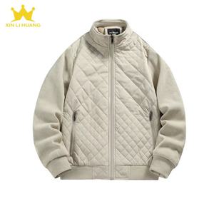 Men's <strong>Navy</strong> Blue Diamond Quilted Bomber <strong>Jacket</strong> Zip up Ribbed Collar Warm <strong>Padded</strong> Coat With Flap Pockets - Product Image 2