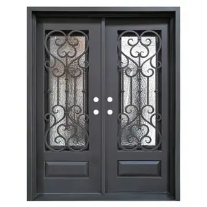 Custom Modern Exclusive Door Exterior Front Entrance Security Luxury Decorative Wrought Iron Double Doors For Houses Villa Door