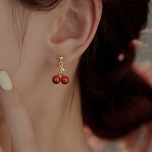 Exquisite High-End Copper <strong>Earrings</strong> Cute Sweet Red Petite <strong>Garnet</strong> Cherry Style Classic Party Jewelry with Joyful Festive Touch - Product Image 4