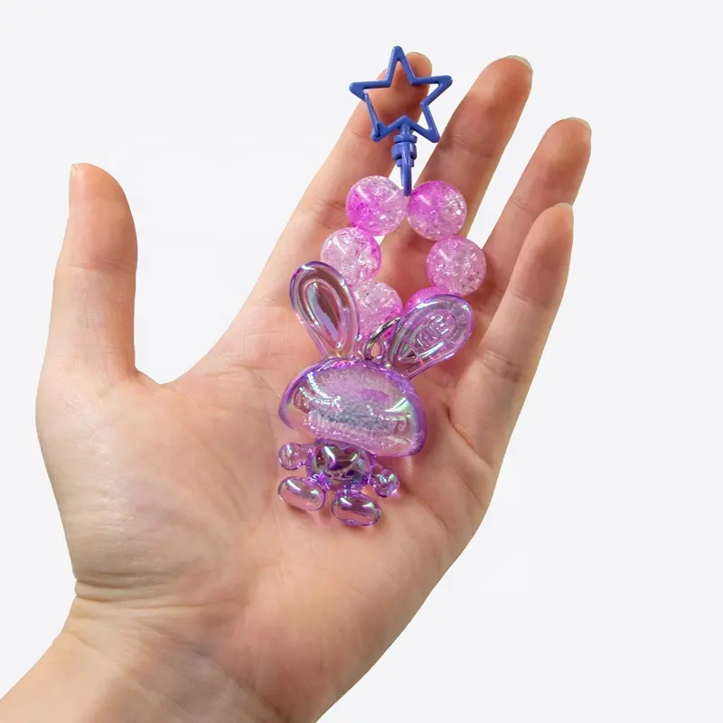 Llavero acrílico con purpurina, llavero personalizado con abalorios de dibujos animados, llavero de plástico con estrella de conejo