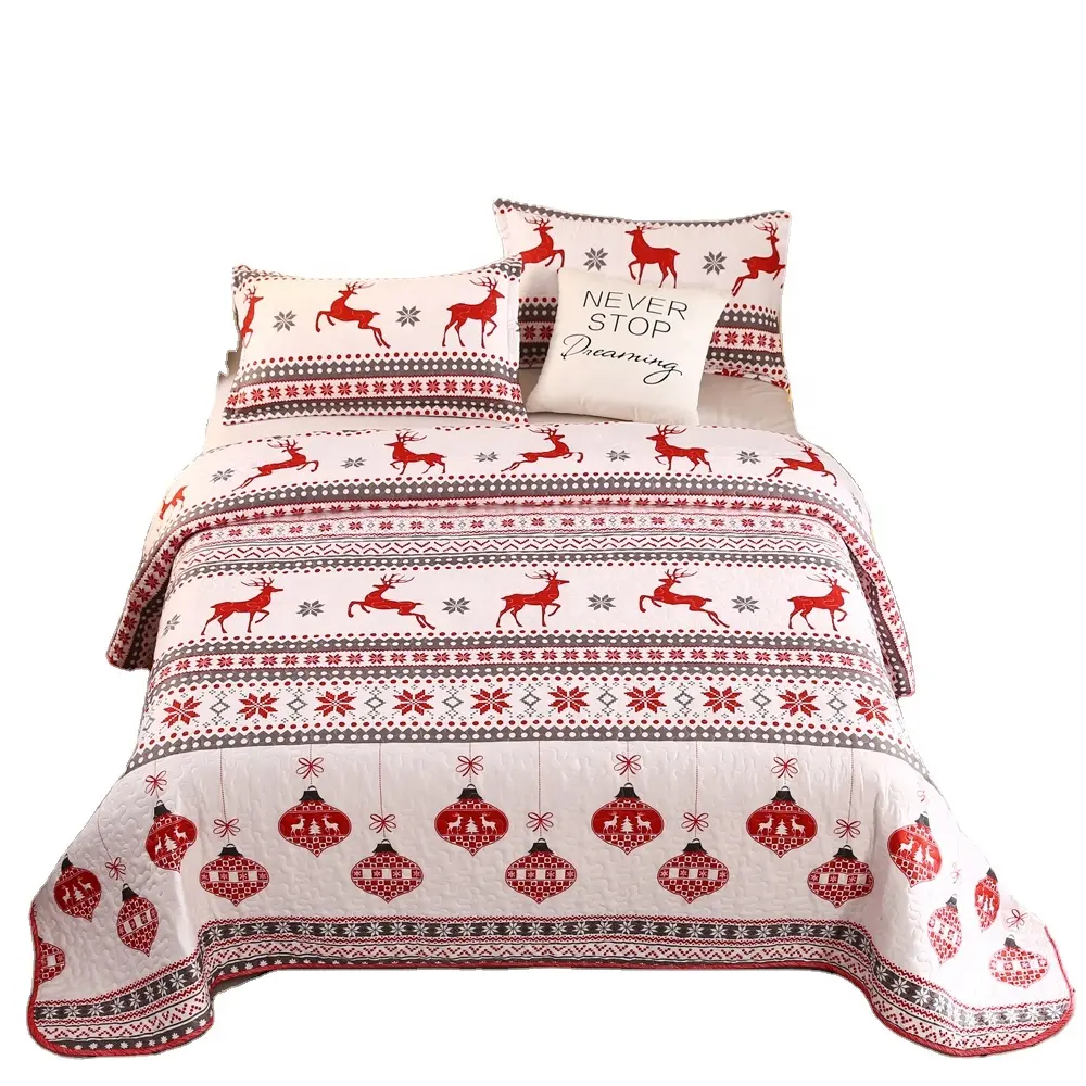 Microfiber Inner Soft Premium Quality Deer Reindeer Printed Christmas bedroom set stripe quilt