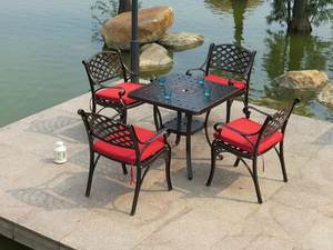 أثاث خارجي ألومنيوم السبك بالقوالب طقم طاولة عشاء عشاء مجموعة نزهة الفناء الخلفي الجدول فناء أثاث غرفة الطعام أطقم للحديقة - Product Image 2