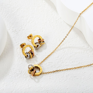 Conjunto de collar y aretes de acero inoxidable con números romanos para mujer, joyería para fiestas. - Product Image 3