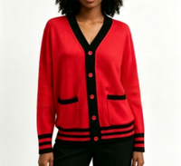 Cardigan universitaire rouge et blanc de qualité supérieure, cardigan ouvert personnalisé, cardigan d'école de couleur rouge