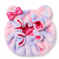 Bonnet de nuit en polaire doux avec petit nœud sur l'oreille gauche, doublure en satin, sangle élastique réglable, 35 cm, bonnet à cheveux double couche pour femme