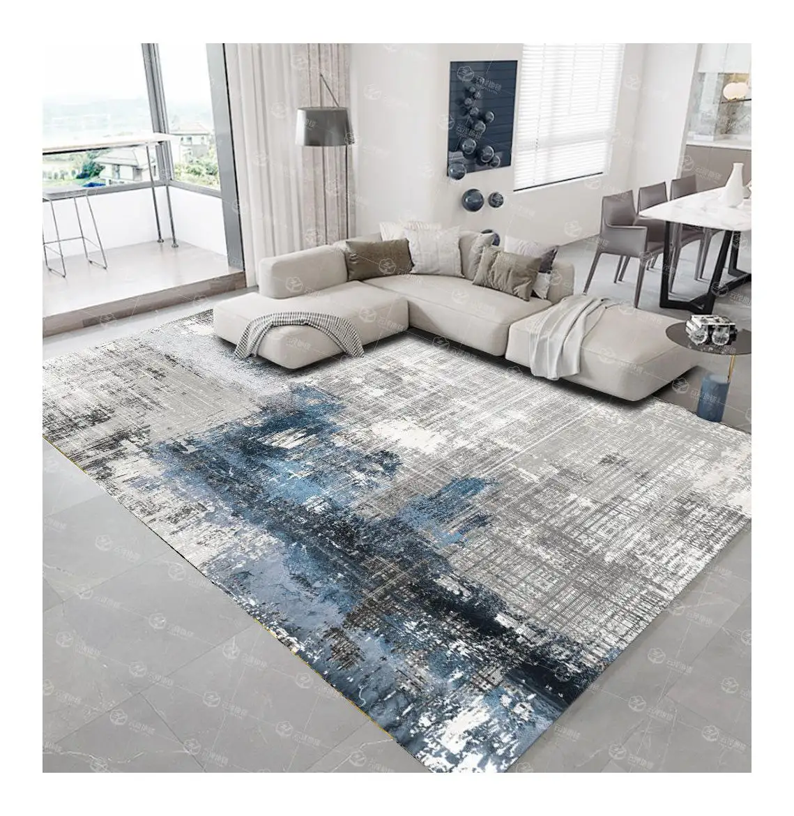 Luxury custom 3D square fashion floor carpet china high quality blue carpets and rugs for sale large area rugs