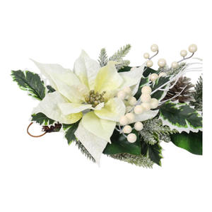 ほぼ天然つや消しマグノリア & ベリー人工ガーランドロングバーホワイトグリーンベリーパインコーンホワイトデコレーション - Product Image 2