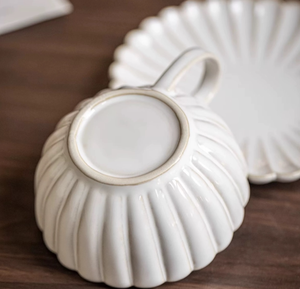 Tasse et soucoupe en céramique cannelée faite à la main de style japonais rétro, bol de petit-déjeuner vintage en grès pour flocons d'avoine et yaourt, vaisselle compatible micro-ondes - Product Image 6