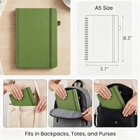 Carnet à spirales à couverture rigide vert, format A5/B5, papier épais 100 g/m², à ouverture plate, ligné, avec fermeture élastique