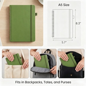 Carnet à spirales à couverture rigide vert, format A5/B5, papier épais 100 g/m², à ouverture plate, ligné, avec fermeture élastique - Product Image 4