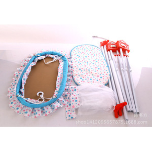 Baby <b>Hammock</b> Cradle Pink Blue Dot Pattern Foldable Rocking Bed 0-12 Months Metal Frame Bassinet Bedding - Product Image 3