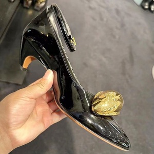 Women Solid Metal Ornament Sandals Ankle Strap Low Heels <b>Shoes</b> Party Patent Pointed Toe Stiletto Pumps - Product Image 6