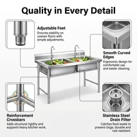 Évier commercial en acier inoxydable à double bac avec pieds réglables pour la mise en place en cuisine de restaurant