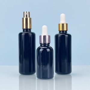 30ml Black Violet Serum Oil <b>Bottle</b> with Bamboo <b>Dropper</b> Cap 50ml High-end Essential Oil Glass <b>Bottle</b> with Gold Aluminum Cap - Product Image 1