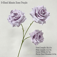 Rose artificielle Manta à 3 têtes, couleur rose violet, HGA, 66 cm, en soie artificielle, toucher réaliste, pour bouquet de mariage, décoration de la maison