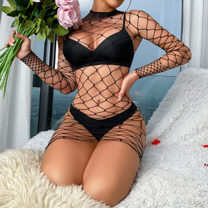 Lencería sexy de malla grande con abertura en la entrepierna para mujer, <span class=keywords><strong>body</strong></span> elástico de agujeros grandes, ropa de dormir íntima. - Product Image 1