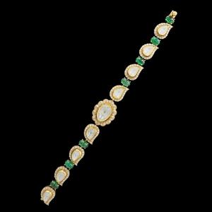 Pulsera de tenis de lujo de oro de 14K con esmeraldas y diamantes Polki, elegante pulsera de eslabones estilo Kundan, joyería nupcial para mujer, regalo - Product Image 2