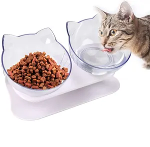 Bols d'alimentation pour chats, avec support surélevé, 15 degrés, en plastique, Double hauteur, pour aliments et eau pour animaux domestiques, livraison gratuite