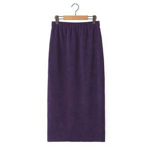 Falda Midi de Pana para Mujer Talla Grande Runqi, Cintura Natural, Color Sólido Morado, Poliéster, Ajuste Elástico, Ideal para el Trabajo - Product Image 1
