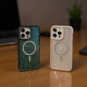 Étui de téléphone magnétique en TPU+PC pour 16 Pro Max avec design diamant, décoration scintillante irisée, support magnétique - Product Image 3