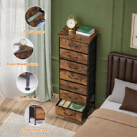 Commode moderne et simple de 47 pouces avec 7 tiroirs en tissu, structure métallique pour chambre et salon, noir, blanc, marron