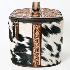 Bolso de cuero con pelo y asa superior con grabado floral, cierre de cremallera, estilo occidental, organizador de mano, bolsa de viaje - Product Image 4