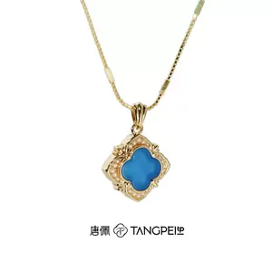 Collana TANGPEI con Quadrifoglio e Stelle Notturne Blu, Ciondolo in Cristallo Blu Placcato Oro per Donne, Catene Trendy, Gioielli Raffinati - Product Image 1